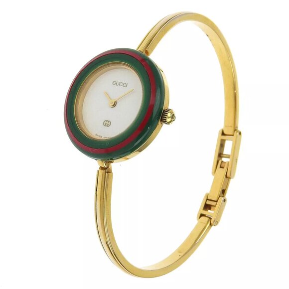 GUCCI Change bezel Watches 1100L WhiteDial Plated Gold Quartz Analog displ... - Picture 1 of 8